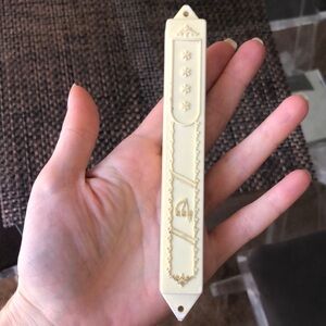 Decorative Cream Mezuzah Case with prayer roll